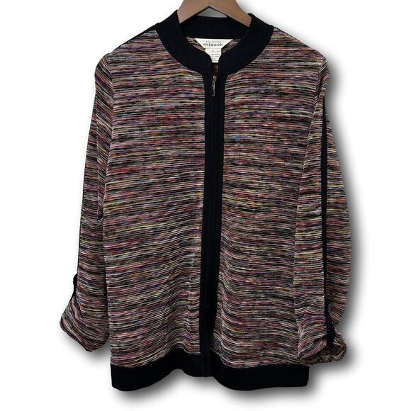 Vintage Jackets & Blazers - Vintage Misook Multicolor Rainbow Knit Full Zip Oversized Jacket Shacket Large